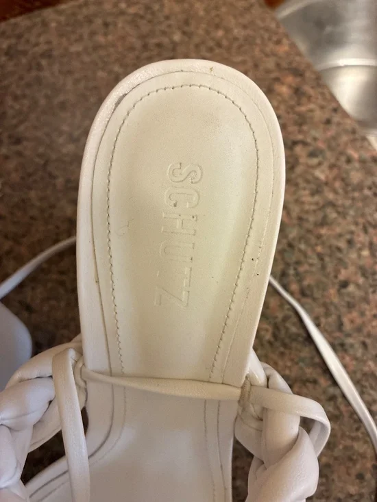 SCHUTZ Zarda High Block Rope Braided White Sandals - Picture 2 of 5